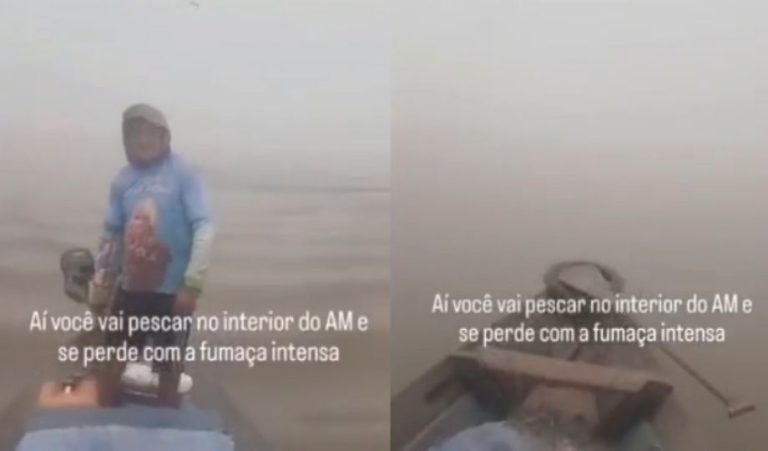 Pescadores se perdem na fumaça no rio Manacapuru e vídeo viraliza